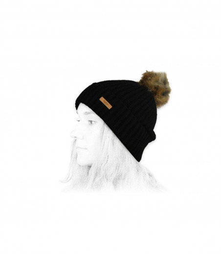 Barts bonnet laine noir pompon fourrur Barts bonnet laine noir pompon fourrur